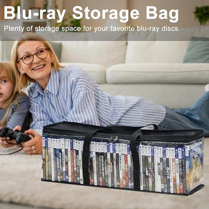 CD DVD Storage Bags 6-Pack, Clear Blu-ray Case Holder with Zipper & Handles | Holds 56 Blu-ray, 40 DVD, 96 CD Cases per Bag | Media & Video Game Storage Organizer for Movies