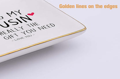 Topthink Being My Cousin Is Really the Only Gift You Need - Ceramic Jewelry Holder Ring Dish Trinket Tray – Birthday Christmas Graduation Wedding Gifts For Cousin, Women, Her