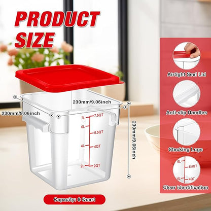 WELKOR Airtight Square Food Storage Containers with Lids 4-Pack, Lock-Tight Seal for Flour, Sugar, Cereal, Keep Food Fresh, BPA-Free Stackable Kitchen Canisters with Measurements (Red, 7.5QT-4PACK)