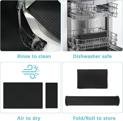 Golener Silicone Coffee Mat Set - 24" x 16" Coffee Bar Mat for Countertop, Kitchen Station Pad Accessories Fit Under Coffee Maker or Machine, Dish Drying Mat, Heat Resistant Kitchen Gadget, Black