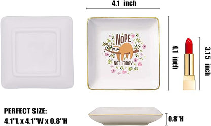 Funny Sloth Gifts Ideas for Women Or Girls - Birthday,Christmas Gifts For Mom,Aunt,Grandma,Sister,Daughter,Co-worker,Best Friends - Nope Not Today – Ceramic Jewelry Holder Ring Dish Trinket Box Tray