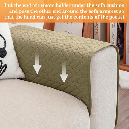 HADEEONG Sofa Armrest Organizer Arm Chair Caddy for Recliner, Remote Control Holder for Recliner, Non-Slip Armchair Caddy with 6 Pockets Storage for Magazine, Tablet, Phone, Dark Khaki