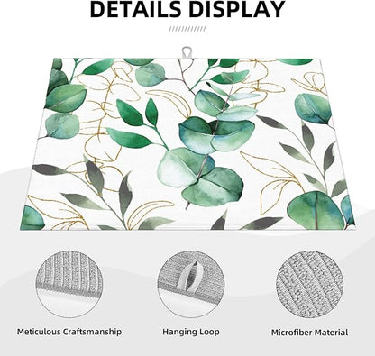 Green Leaves Dish Drying Mat 18x24 For Kitchen Counter Absorbent Microfiber Dishes Pad Dish Drainer Rack Mats Fast Dry Kitchen Accessories