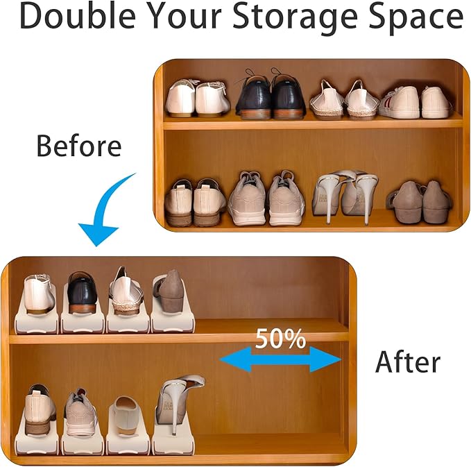 Shoe Organizer 10 Pack,Shoes Organizer for Closet Over Door Storage,Space Savers 50%, 4 Levels Adjustable Thickening Double Layer Shoe Holders