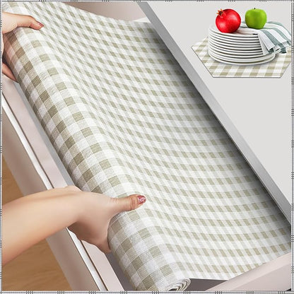 Beautysaid Shelf and Drawer Liner for Kitchen Cabinet, Non Adhesive Non Slip Shelf Paper Waterproof Washable Thickened for Dresser Pantry Shelve Bathroom Protector Liner(Checkered,12 in x 20FT)