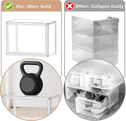 12 Pack Purse Organizer for Closet Size 14 Shoe Storage Box Stackable Acrylic Display Case Handbag Organizer with Magnetic Lid Transparent Storage Container for Sneaker, Boots, Hat, Book, Collectibles