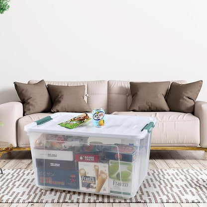 Loiycg 85 Quart Plastic Storage Bins with Wheels, Large Clear Latching Storage Box, 4 Pack