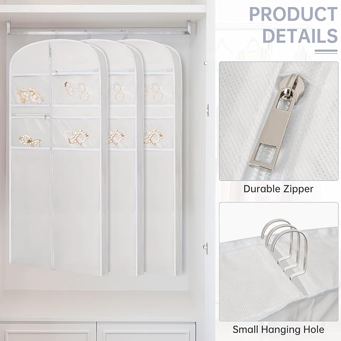 65" Garment Bag for Travel for Hanging Clothes Storage Hanging Suit Cover with Zipper and Accessory Storage for Coats, Dresses, Suits