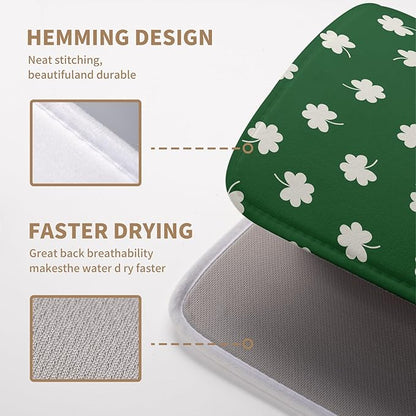Wnoesat St Patrick Shamrock Drying Mat for Kitchen Counter Green White Lucky Clover Drying Dish Mat St Patricks Day Absorbent Microfiber Dish Drying Pad Reusable Dry Mat 16 x 18 Inch