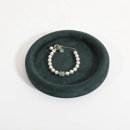 GemeShou Round Jewelry Organizer Plate, Top Microfiber Velvet Jewelry Display Tray, Empty Jewelry Showcase Tray for Necklaces, Bracelets, Rings, Earrings (Green-Small, 5.9 x 5.9 in)