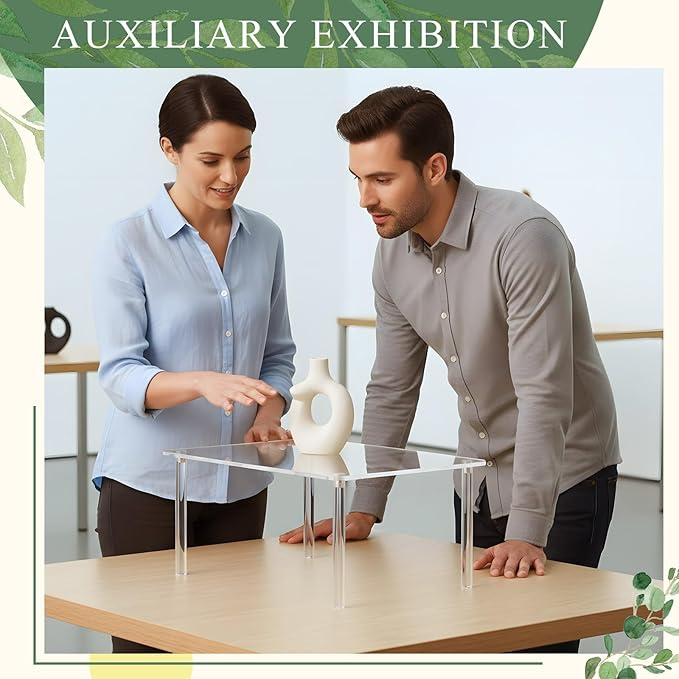 1 Pcs 13 Inch Acrylic Risers Display Stands Rectangular 4-leg Acrylic Plant Stand, 6mm Thick Clear Shelf Riser Display Stands for Decor Collectibles Figures and Item Photography