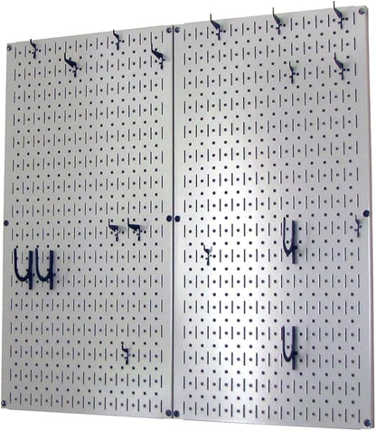 Wall Control Kitchen Pegboard Organizer Pots and Pans Storage Rack Organization Kit with Grey Pegboard and Black Accessories