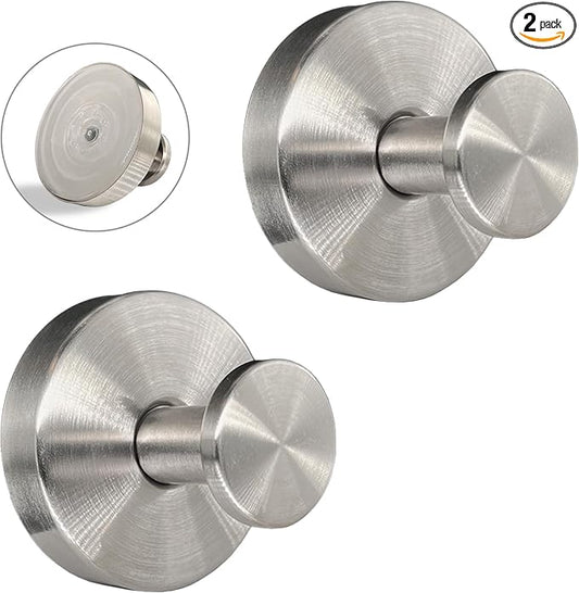 Welsa Suction Cup Hooks for Shower - 2 Pack, Matte Chrome - Stainless Steel, Strong Suction, No Drill, Removable Hanger, Tile Bathroom Kitchen Wall, Glass Door, Mirror Hook Hanging Robe, Towel Holder