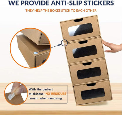 WALL QMER Shoe Box 12 Pack,13.2 x 8.3 x 5.1in Waterproof Storage Boxes, Socks, Stationery, Toys, Underwear,Heavy Duty,Stack-able Cardboard Boxes,with Marking Labels,Transparent Window