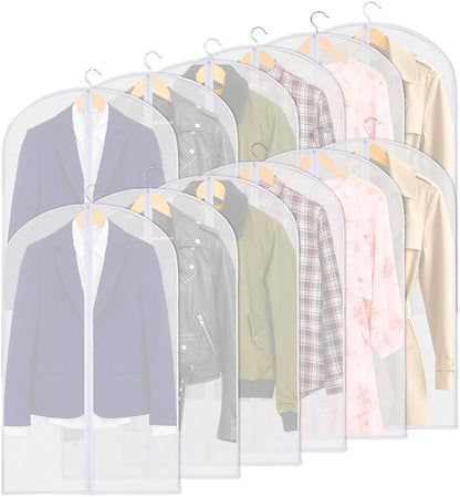 12 Pack Clear Garment Bags for Hanging Clothes, 40" Suit Bags for Closet Storage,Plastic Dustproof Suit Cover Bags,Plastic Suit Cover Bags with Zipper for Coats,Jackets,Shirts (24''X40")