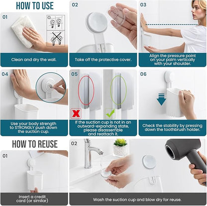 TAILI Suction Toothbrush Holder 2 Pack, Tumblers Replacement Shower Toothbrush Holder for Wall, Powerful Toothpaste Toothbrush Suction Cup, Self-draining Shower Razor Holder, Kitchen Tableware Holder