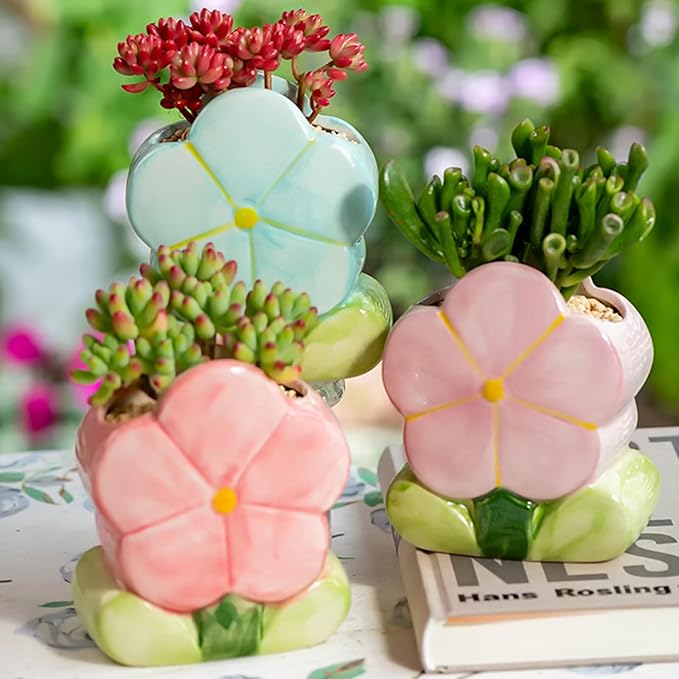 Flower Desk Pen Holder Blue Desk Accessories for Desk Aesthetic Cute Toothbrush Makeup Pencil Holders Office Home Decor Birthday Gifts for Women Vanity Kawaii Kitchen Utensil Holders