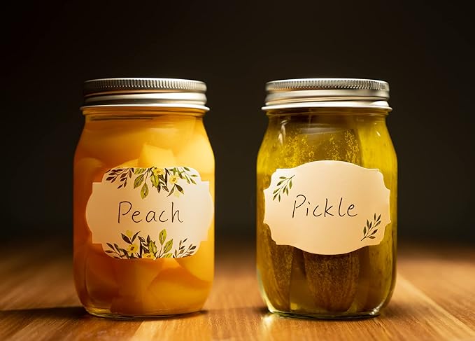 MONEST Waterproof & Oil Resistant Jar & Lid Stickers - Pantry/Canning, Spice & Bottle Labels (Floral 3x2)