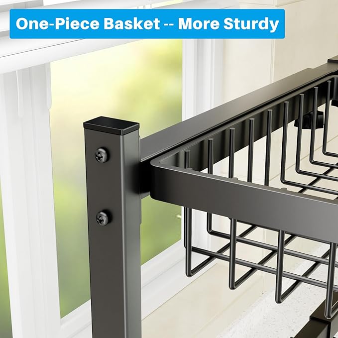SNSLXH [2-Tier 4 Baskets Over The Sink Dish Drying Rack, 26.57"-35", Large Sink Rack for Kitchen, Extensible and Adjustable, Saving Kitchen Space