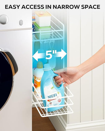 Nieifi 2 Tier Magnetic Shelves for Washing Machine, Magnetic Spice Rack for Refrigerator, Laundry Room & Kitchen Organizer Storage Baskets, White
