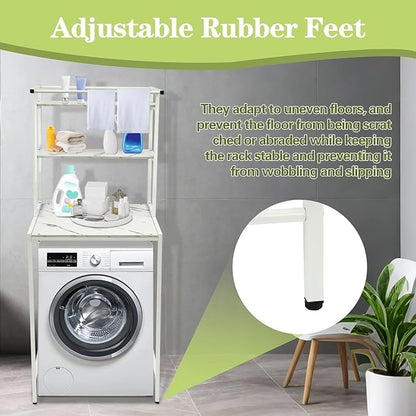 Laundry Room Storage Organizer, 3 Tier Over The Washer and Dryer Storage Shelves, Washer and Dryer Storage Rack Space Saver Standing Rack for Bathrooms, Laundry Rooms, White+Marble