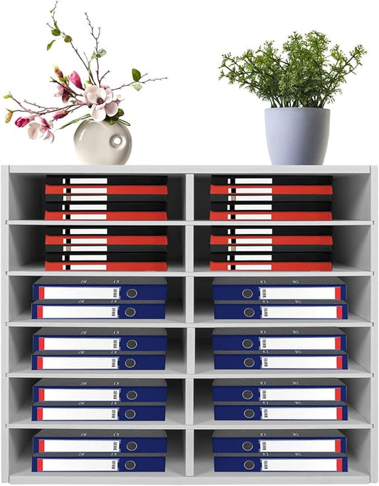 Literature Organizer Sorter,Desktop File Sorter Mail Center Magazine Paper Storage PVC Board File Holder Mailbox Student Classroom Keepers for Home&Office (White, 12 Slots)