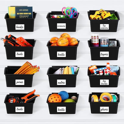 Mifoci 12 Pcs Storage Bins for PVC Slatwall Plastic Bin with Stickers Pens Slatwall Accessories for Organizing Hardware Craft Storage Tool Organizer Garage Craft Room Tool Shed(Black)