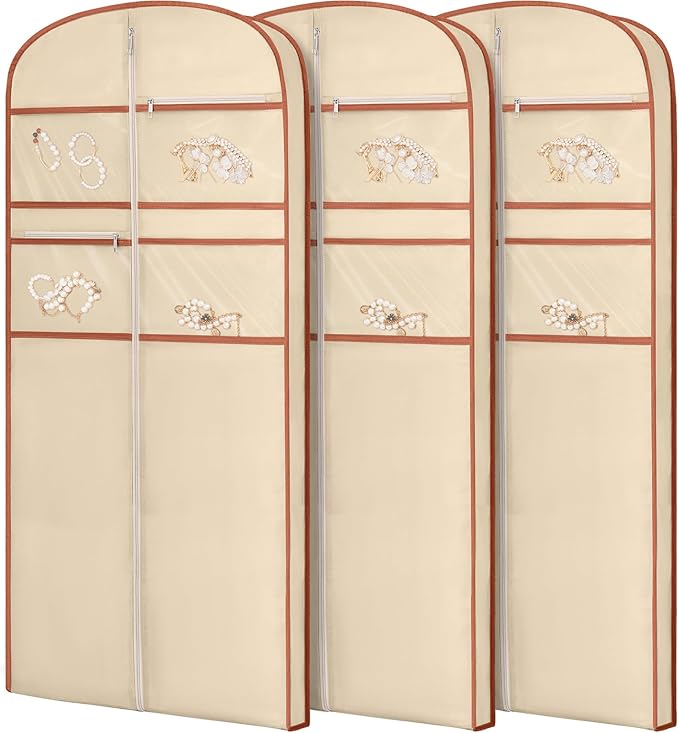 65" Garment Bag for Travel for Hanging Clothes Storage Hanging Suit Cover with Zipper and Accessory Storage for Coats, Dresses, Suits