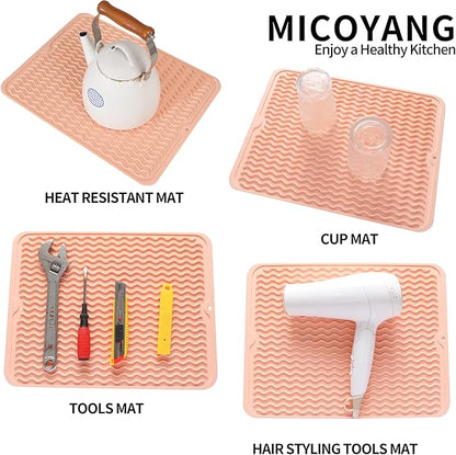Silicone Dish Drying Mat for Multiple Usage,Easy clean,Eco-friendly,Heat-resistant Silicone Mat for Kitchen Counter or Sink,Refrigerator or drawer liner Pink L 16 inches x 12 inches