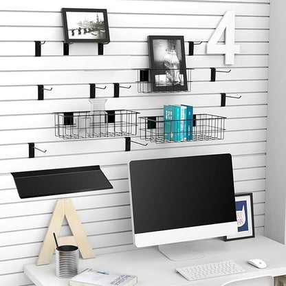 40 Pcs Slatwall Accessories Set - Includes Metal Wire Baskets, Storage Bins, Hooks, Screwdriver Holders and Shelves for Garage and Room Storage