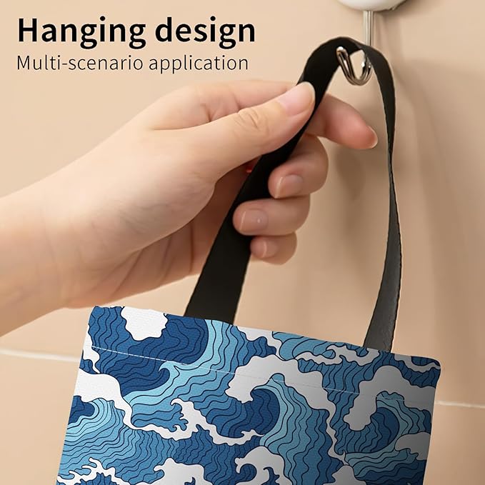 Plastic Bag Holder, Wall Mount Grocery Bag Organizer, Funny Hanging Trash Storage Dispenser for Home Kitchen Cute Blue Surf