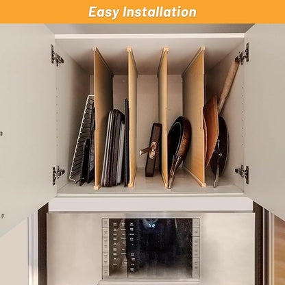 SECOAT 6 Pieces Wood Cabinet Dividers for Baking Sheets,DIY Kitchen Cabinet Dividers with 12 Slideways&36 Screws,Easy Install&Clean,Wood Tray Dividers for Cabinets, Kitchen,Utility Rooms, Bathrooms