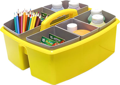Storex Large Classroom Caddy with Cups, 13 x 11 x 6.575 Inches, Yellow, Case of 2 (00982U02C)