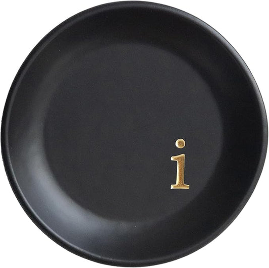 COLLECTIVE HOME - Ceramic Jewelry Tray, Decorative Trinket Dish for Rings Earrings Necklaces Bracelet Watch Keys, Birthday Mother's Day Christmas Gift for Women, 4.75", Black Surface (i)