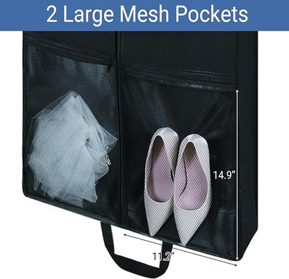 2 Pack 65" Long Garment Bags for Dress Travel Garment Bag with 4" Gusseted Wedding Dress Cover with 2 Mesh Pockets and 2 Carry Handles(Black)