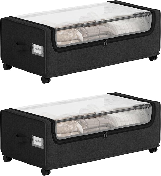 VicHomey Under Bed Storage With Wheels, XXXXL Large Underbed Storage Organizer, 90L Capacity, for Shoes, Clothes, Blankets, Bedding