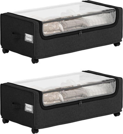 VicHomey Under Bed Storage With Wheels, XXXXL Large Underbed Storage Organizer, 90L Capacity, for Shoes, Clothes, Blankets, Bedding