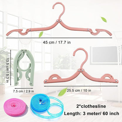 24PCS Travel Hangers,Portable Folding Clothes Hangers,Clothes Hangers with Clotheslines,Foldable Clothes Drying Rack for Travel,Plastic Foldable Non Slip Clothing Hangers