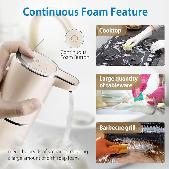 Gotofine Automatic Foaming Soap Dispenser,4-Level Adjustable Foam, Wall Mount,USB Rechargeable,12.8oz/ 380ml,Touchless Hand & Dish Soap Dispenser for Bathroom, Kitchen,Hotel, Restaurant