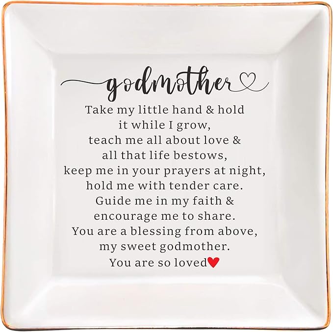 AZVAUUY Godmother Gifts, Baptism gift for Godmother, Jewelry Dish Trinket Tray, Godmom Birthday Mother's Day Christmas Gifts for Godmother, Godmother Proposal Gifts, Godmother Gifts from Godchild