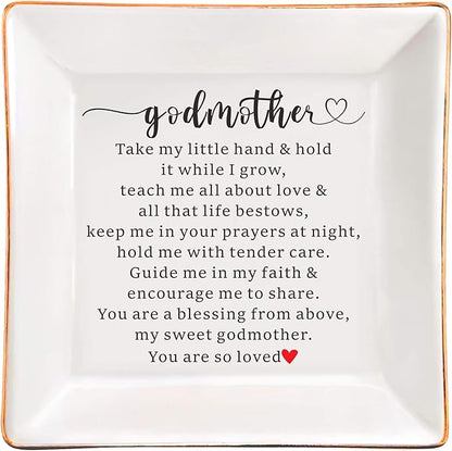 AZVAUUY Godmother Gifts, Baptism gift for Godmother, Jewelry Dish Trinket Tray, Godmom Birthday Mother's Day Christmas Gifts for Godmother, Godmother Proposal Gifts, Godmother Gifts from Godchild