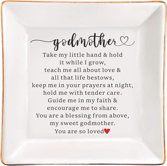 AZVAUUY Godmother Gifts, Baptism gift for Godmother, Jewelry Dish Trinket Tray, Godmom Birthday Mother's Day Christmas Gifts for Godmother, Godmother Proposal Gifts, Godmother Gifts from Godchild