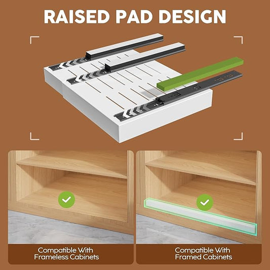 4-Pack Expandable Pull Out Cabinet Organizer 21" Deep with 3 Slide Rails, Adjustable Width (12"-20.4") Drawer Organizer for Kitchen Pantry Base Cabinets, Fixed with Roll Out Shelves Adhesive, White