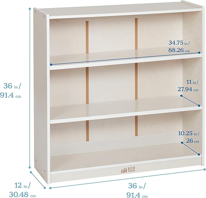 ECR4Kids Wooden Classic Bookcase with Adjustable Shelves, 36in, Classroom Bookshelf, White Wash