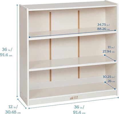 ECR4Kids Wooden Classic Bookcase with Adjustable Shelves, 36in, Classroom Bookshelf, White Wash