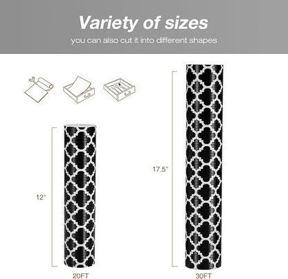 Glotoch Shelf Liners for Kitchen Cabinets 17.5” x 30 ft, Non Slip Drawer Liner, Waterproof Cabinet Liner for Wire/Pantry/Closet/Dresser-Non Adhesive, Heavy Duty, Quatrefoil, Black&White
