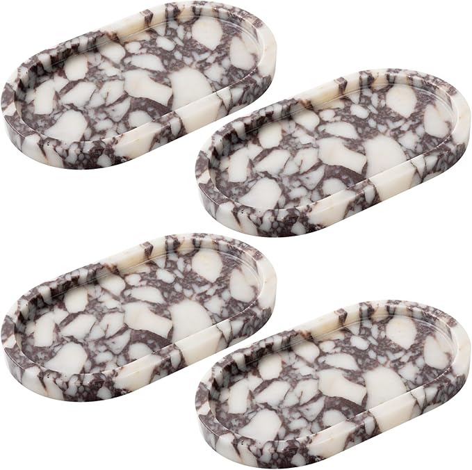 Calacatta Viola Marble Oval Trays 10"x6" - Bathroom Vanity & Kitchen Organizer Set, Stone Serving Dish for Jewelry/Perfume