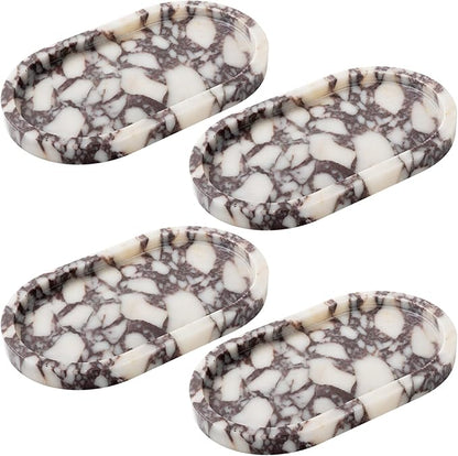 Calacatta Viola Marble Oval Trays 10"x6" - Bathroom Vanity & Kitchen Organizer Set, Stone Serving Dish for Jewelry/Perfume
