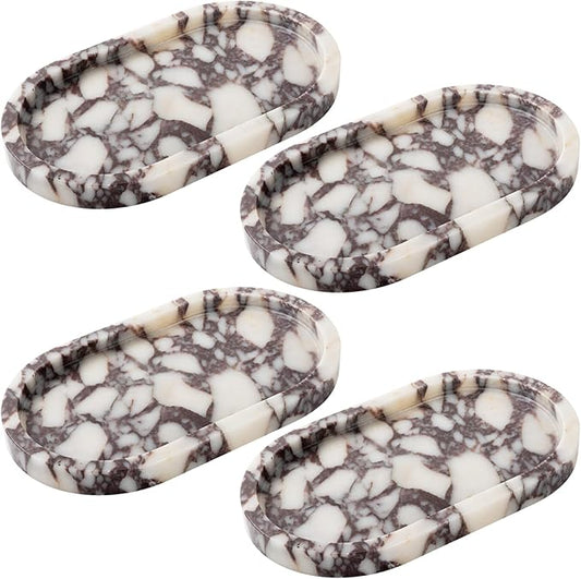 Calacatta Viola Marble Oval Trays 10"x6" - Bathroom Vanity & Kitchen Organizer Set, Stone Serving Dish for Jewelry/Perfume