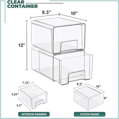 Sorbus Large Clear Stackable Storage Drawers – 2-Pack Plastic Organizer Bins with Handles – Pull-Out Stackable Drawers for Bathroom Closet, Medicine, Cabinet, Pantry Storage, Baby Bottle Organizer
